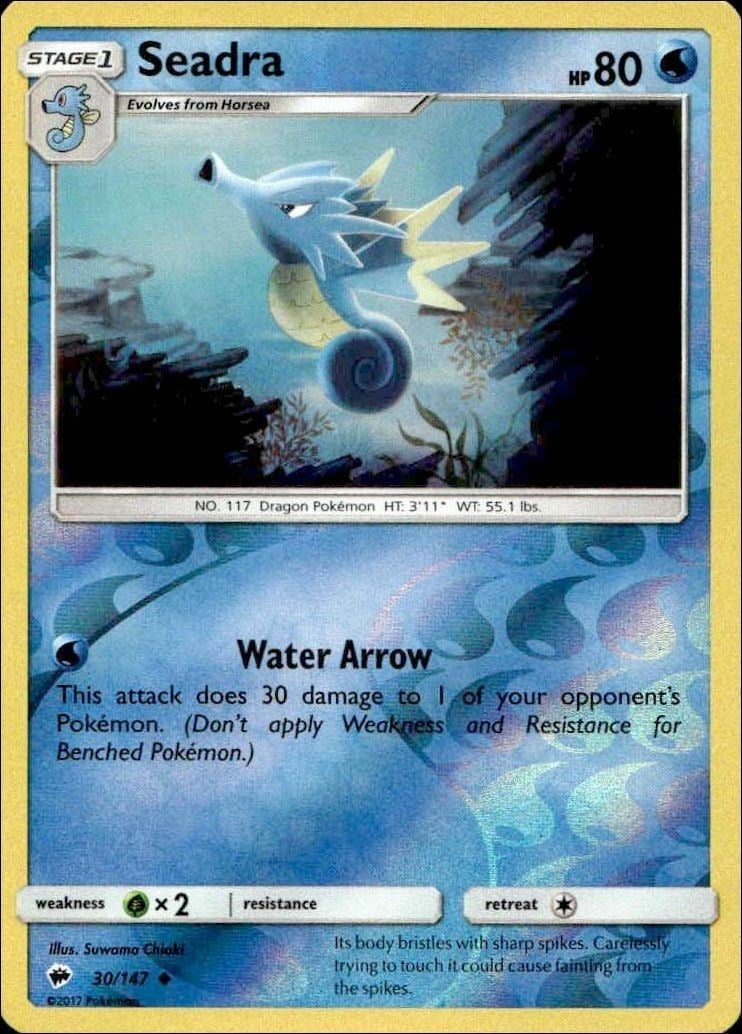 Seadra 2017 Pokémon Burning Shadows #030/147 Pokémon Card - Front 2017 Pokémon Burning Shadows Seadra #030/147 Pokémon card front