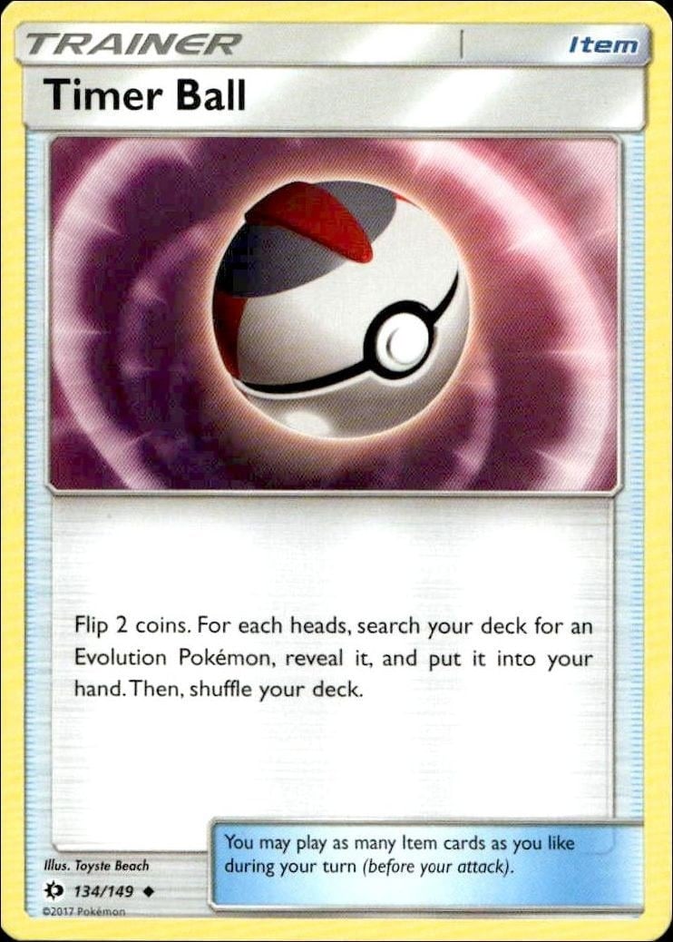 Timer Ball 2017 Pokémon Sun & Moon #134/149 Pokémon Card - Front 2017 Pokémon Sun & Moon Timer Ball #134/149 Pokémon card front