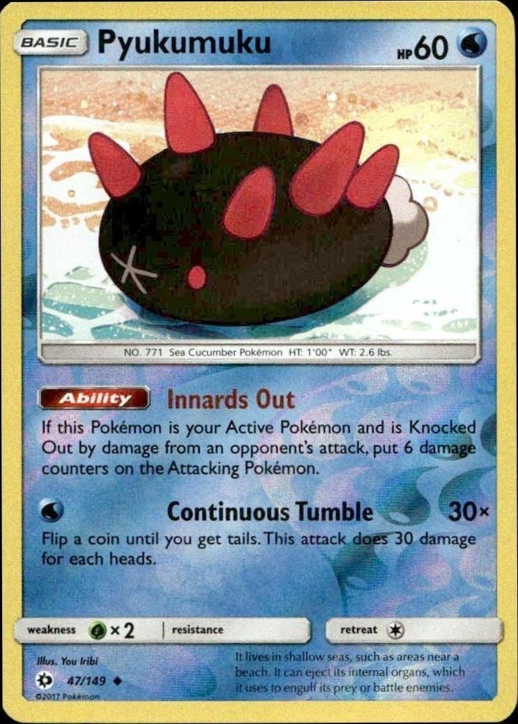 Pyukumuku 2017 Pokémon Sun & Moon #047/149 Pokémon Card - Front 2017 Pokémon Sun & Moon Pyukumuku #047/149 Pokémon card front