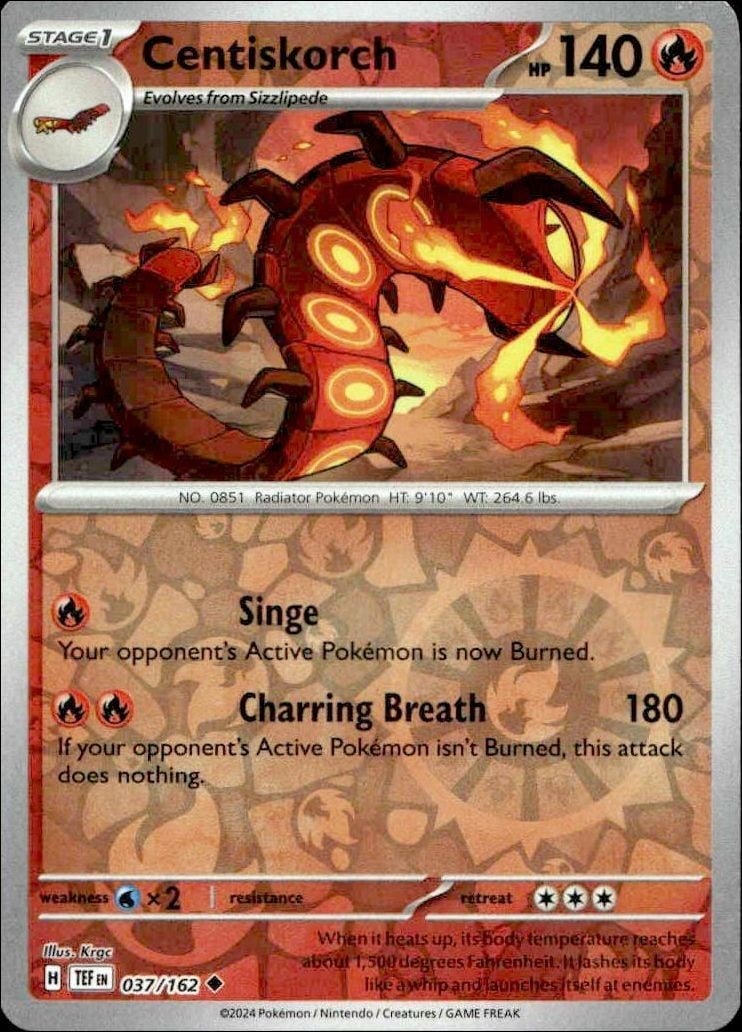 Centiskorch 2024 Pokémon Temporal Forces #037/162 Pokémon Card - Front 2024 Pokémon Temporal Forces Centiskorch #037/162 Pokémon card front