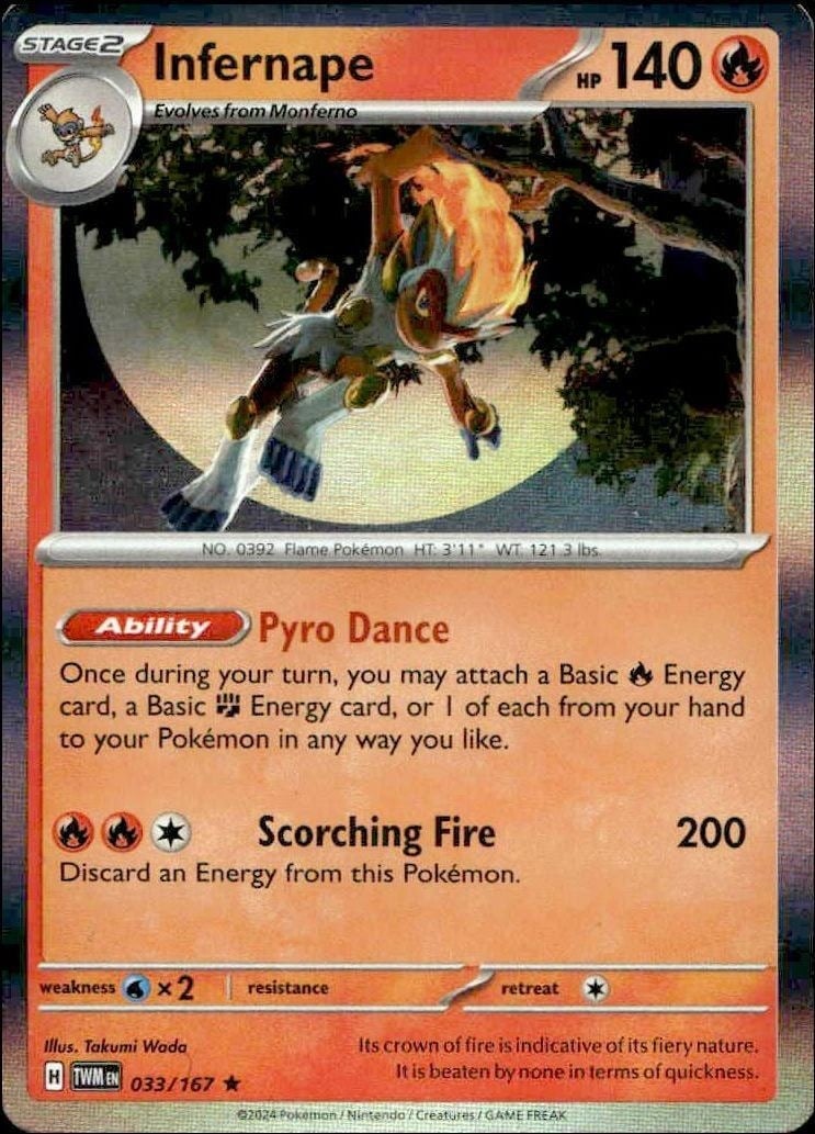 Infernape 2024 Pokémon Twilight Masquerade #033/167 Pokémon Card - Front 2024 Pokémon Twilight Masquerade Infernape #033/167 Pokémon card front