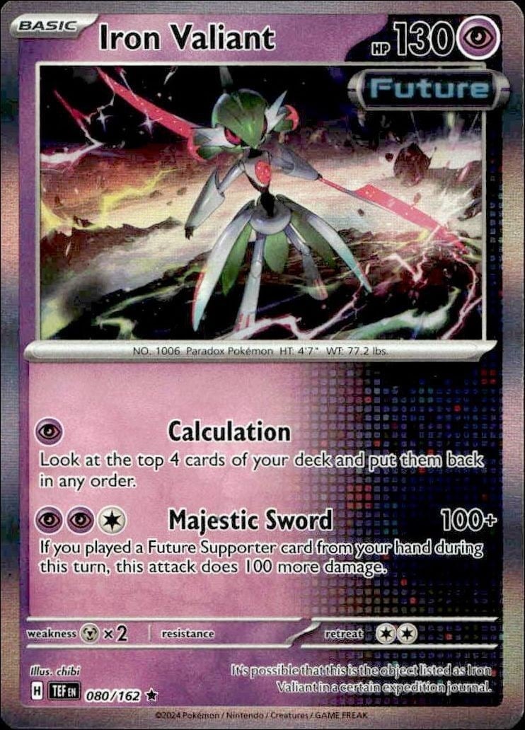 Iron Valiant 2024 Pokémon Temporal Forces #080/162 Pokémon Card - Front 2024 Pokémon Temporal Forces Iron Valiant #080/162 Pokémon card front