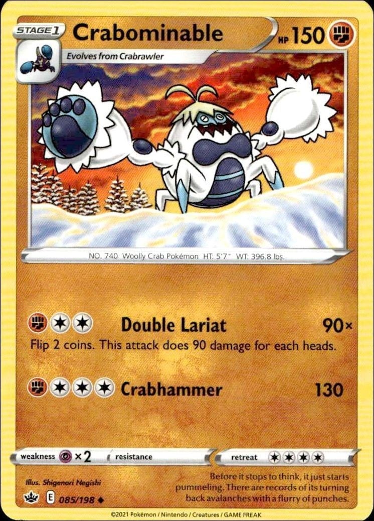 Crabominable 2021 Pokémon Chilling Reign #085/198 Pokémon Card - Front 2021 Pokémon Chilling Reign Crabominable #085/198 Pokémon card front