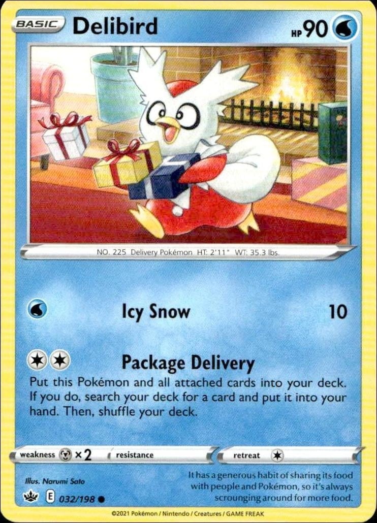 Delibird 2021 Pokémon Chilling Reign #032/198 Pokémon Card - Front 2021 Pokémon Chilling Reign Delibird #032/198 Pokémon card front