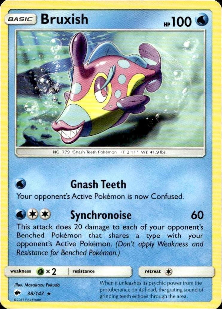 Bruxish 2017 Pokémon Burning Shadows #038/147 Pokémon Card - Front 2017 Pokémon Burning Shadows Bruxish #038/147 Pokémon card front