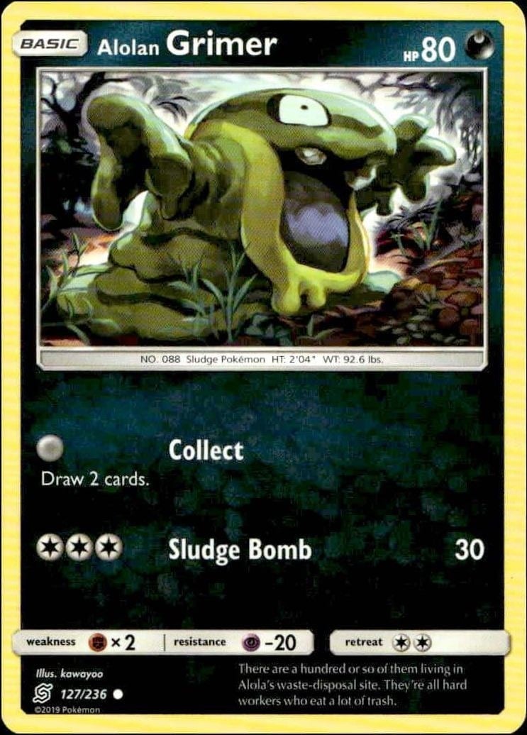 Alolan Grimer 2019 Pokémon Unified Minds #127/236 Pokémon Card - Front 2019 Pokémon Unified Minds Alolan Grimer #127/236 Pokémon card front