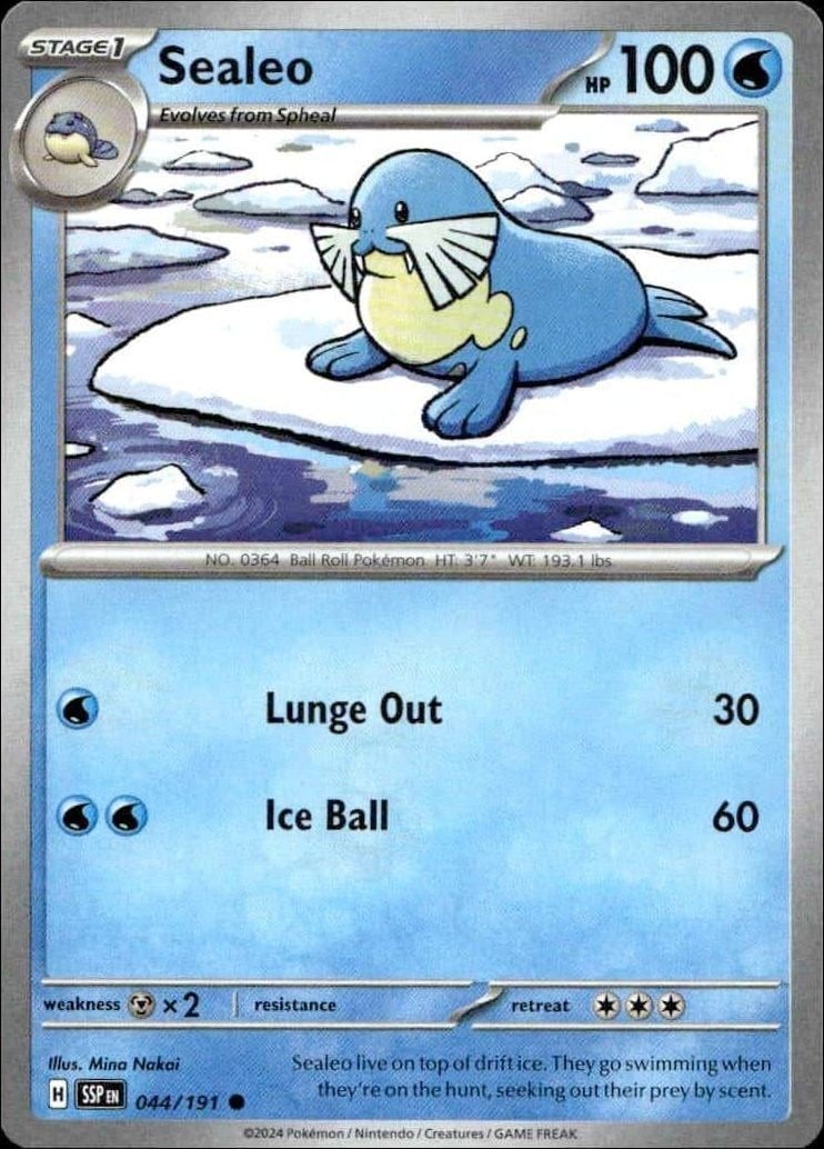 Sealeo 2024 Pokémon Surging Sparks #044/191 Pokémon Card - Front 2024 Pokémon Surging Sparks Sealeo #044/191 Pokémon card front