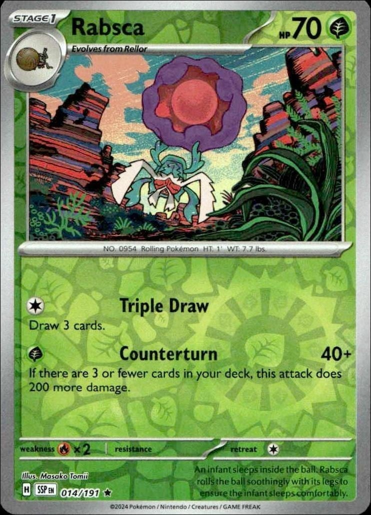 Rabsca 2024 Pokémon Surging Sparks #014/191 Pokémon Card - Front 2024 Pokémon Surging Sparks Rabsca #014/191 Pokémon card front