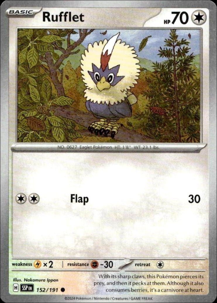 Rufflet 2024 Pokémon Surging Sparks #152/191 Pokémon Card - Front 2024 Pokémon Surging Sparks Rufflet #152/191 Pokémon card front