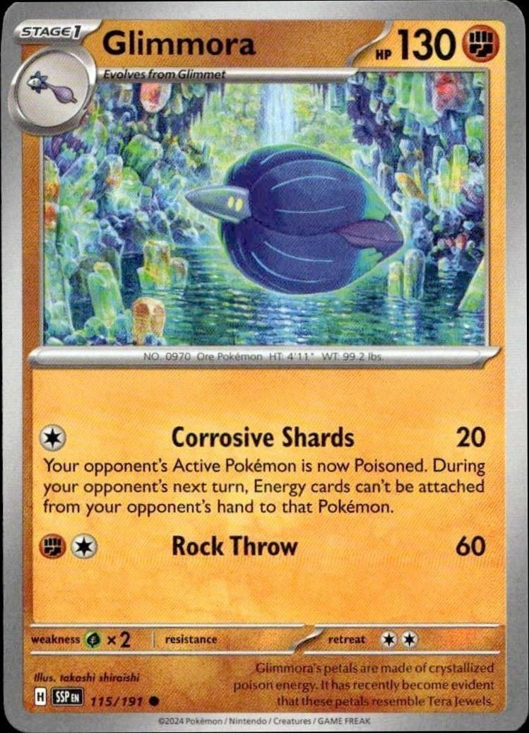 Glimmora 2024 Pokémon Surging Sparks #115/191 Pokémon Card - Front 2024 Pokémon Surging Sparks Glimmora #115/191 Pokémon card front
