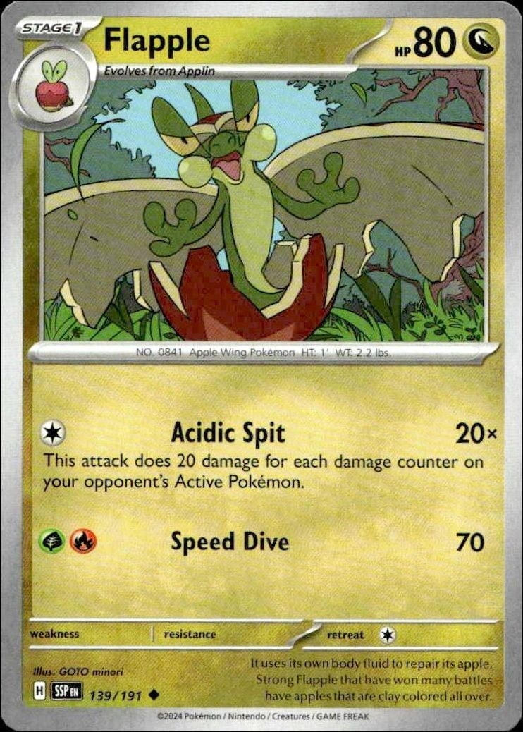 Flapple 2024 Pokémon Surging Sparks #139/191 Pokémon Card - Front 2024 Pokémon Surging Sparks Flapple #139/191 Pokémon card front