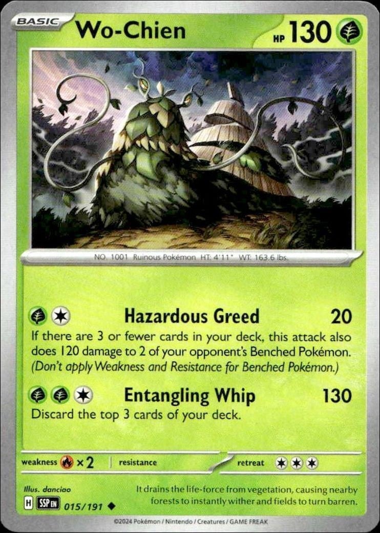 Wo-Chien 2024 Pokémon Surging Sparks #015/191 Pokémon Card - Front 2024 Pokémon Surging Sparks Wo-Chien #015/191 Pokémon card front
