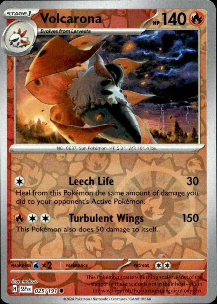 Volcarona 2024 Pokémon Surging Sparks #025/191 Pokémon Card - Front 2024 Pokémon Surging Sparks Volcarona #025/191 Pokémon card front
