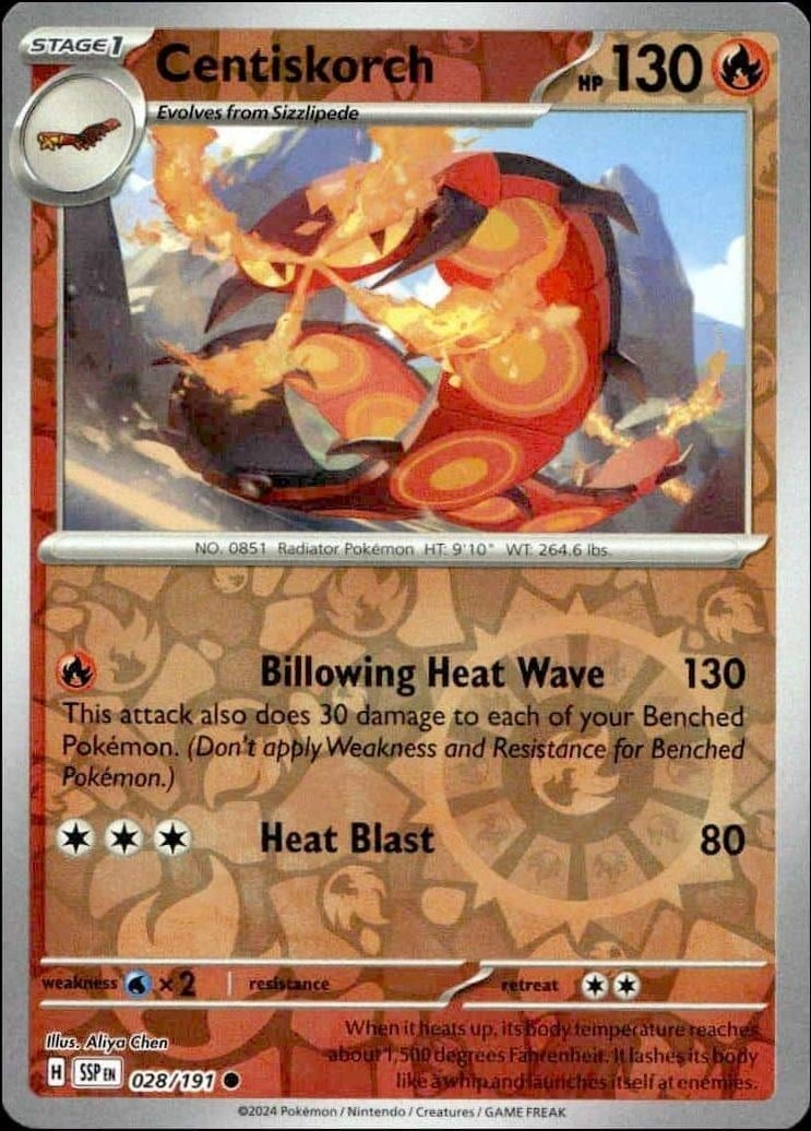 Centiskorch 2024 Pokémon Surging Sparks #028/191 Pokémon Card - Front 2024 Pokémon Surging Sparks Centiskorch #028/191 Pokémon card front