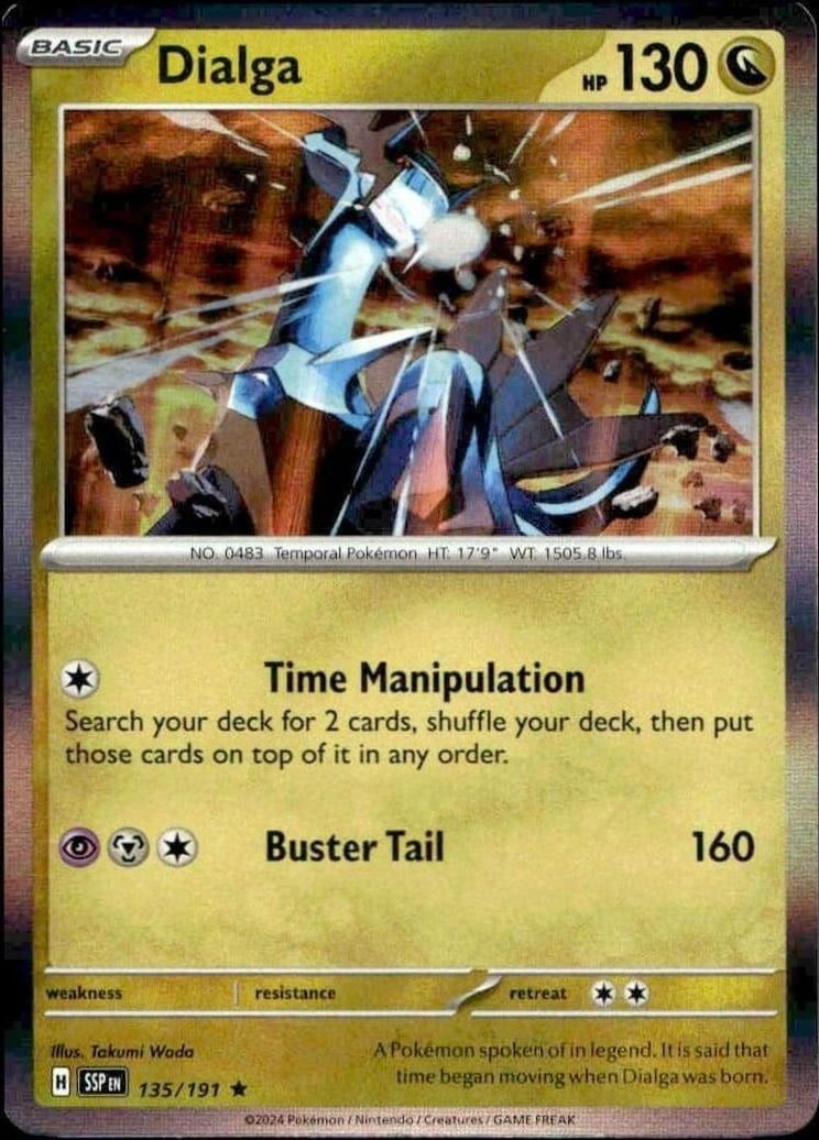 Dialga 2024 Pokémon Surging Sparks #135/191 Pokémon Card - Front 2024 Pokémon Surging Sparks Dialga #135/191 Pokémon card front