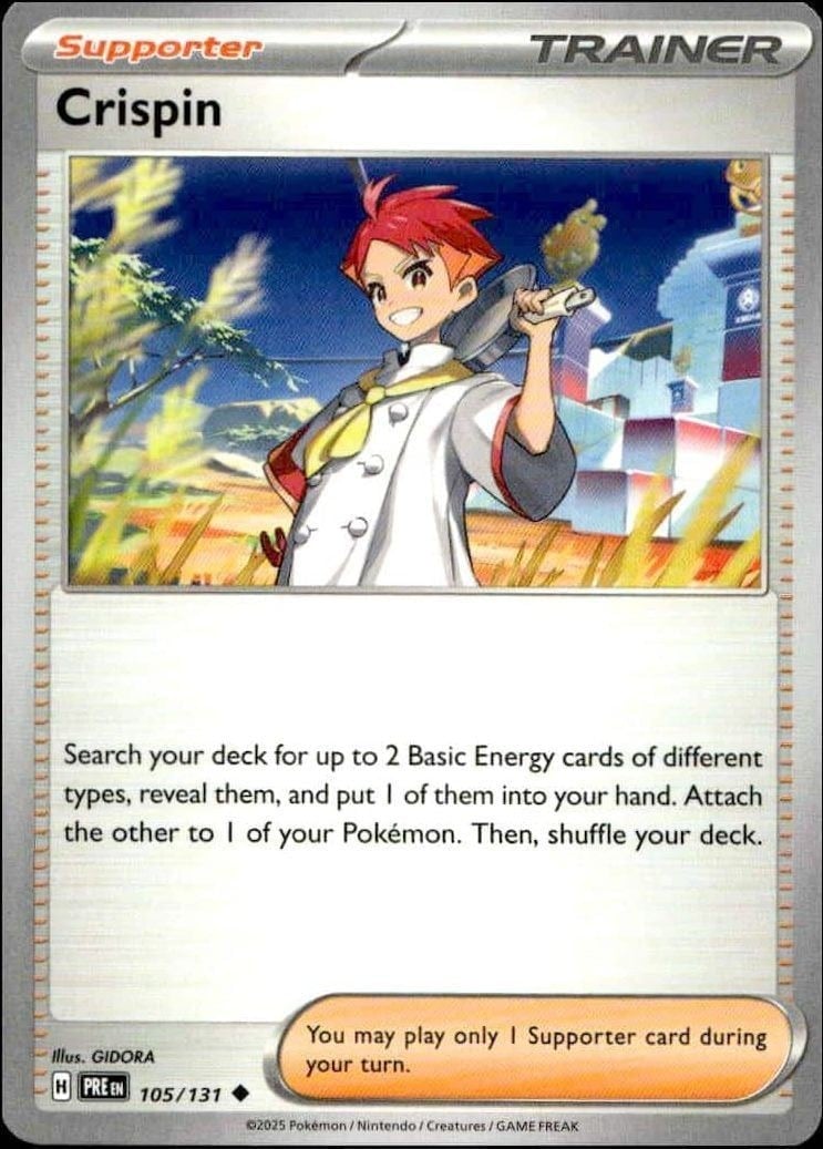 Crispin 2025 Pokémon Prismatic Evolutions #105/131 Pokémon Card - Front 2025 Pokémon Prismatic Evolutions Crispin #105/131 Pokémon card front