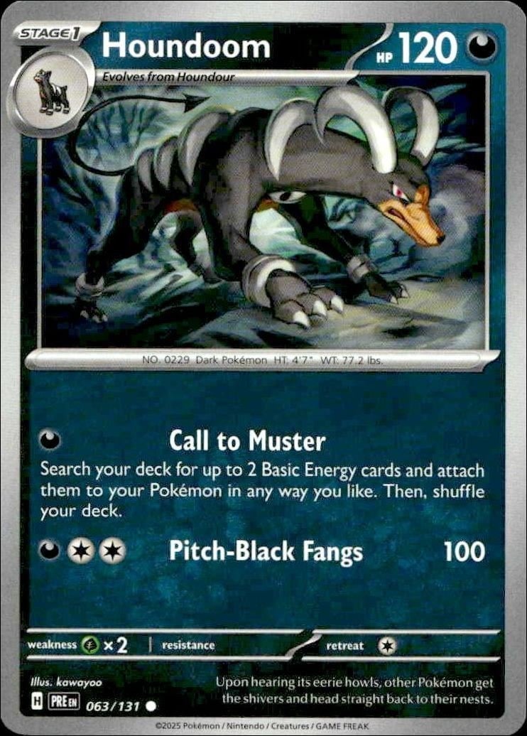 Houndoom 2025 Pokémon Prismatic Evolutions #063/131 Pokémon Card - Front 2025 Pokémon Prismatic Evolutions Houndoom #063/131 Pokémon card front