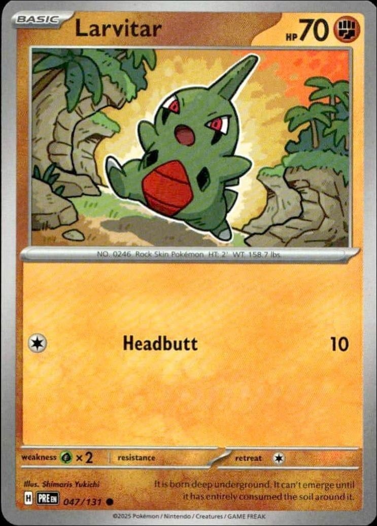 Larvitar 2025 Pokémon Prismatic Evolutions #047/131 Pokémon Card - Front 2025 Pokémon Prismatic Evolutions Larvitar #047/131 Pokémon card front