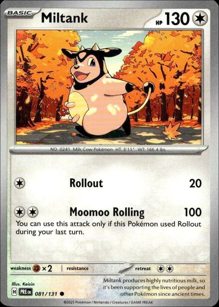 Miltank 2025 Pokémon Prismatic Evolutions #081/131 Pokémon Card - Front 2025 Pokémon Prismatic Evolutions Miltank #081/131 Pokémon card front