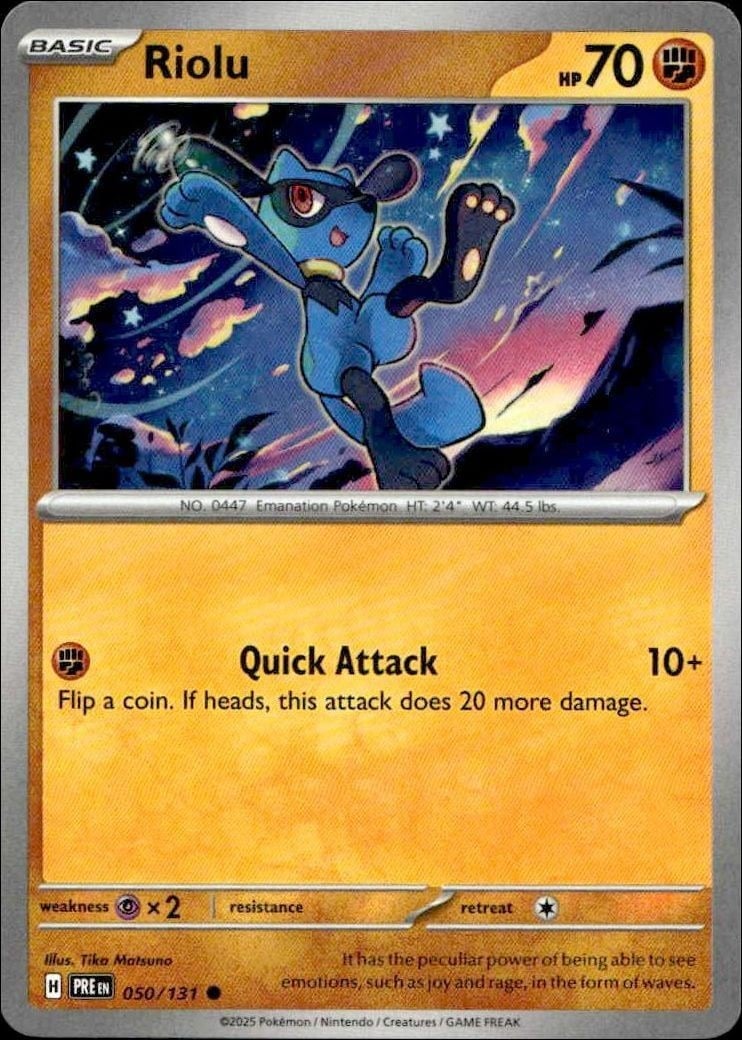 Riolu 2025 Pokémon Prismatic Evolutions #050/131 Pokémon Card - Front 2025 Pokémon Prismatic Evolutions Riolu #050/131 Pokémon card front