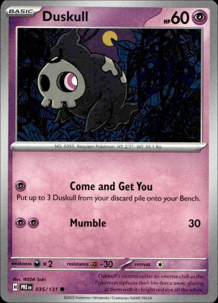 Duskull 2025 Pokémon Prismatic Evolutions #035/131 Pokémon Card - Front 2025 Pokémon Prismatic Evolutions Duskull #035/131 Pokémon card front