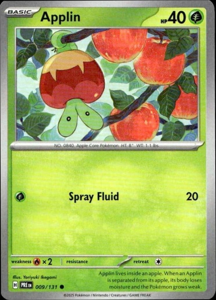 Applin 2025 Pokémon Prismatic Evolutions #009/131 Pokémon Card - Front 2025 Pokémon Prismatic Evolutions Applin #009/131 Pokémon card front