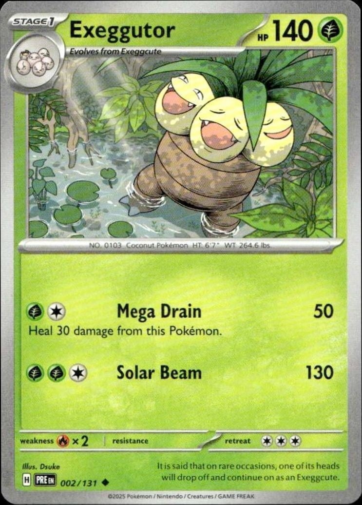 Exeggutor 2025 Pokémon Prismatic Evolutions #002/131 Pokémon Card - Front 2025 Pokémon Prismatic Evolutions Exeggutor #002/131 Pokémon card front