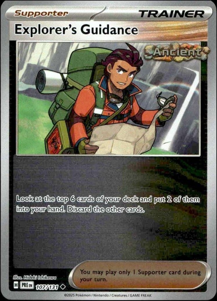 Explorer's Guidance 2025 Pokémon Prismatic Evolutions #107/131 Pokémon Card - Front 2025 Pokémon Prismatic Evolutions Explorer's Guidance #107/131 Pokémon card front