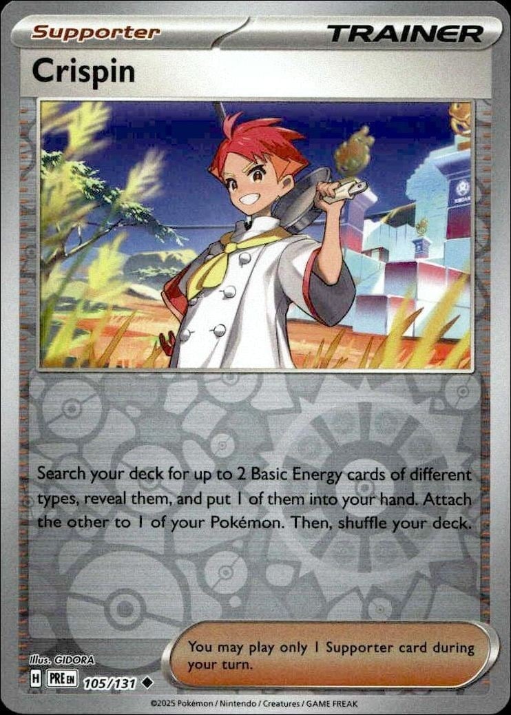 Crispin 2025 Pokémon Prismatic Evolutions #105/131 Pokémon Card - Front 2025 Pokémon Prismatic Evolutions Crispin #105/131 Pokémon card front