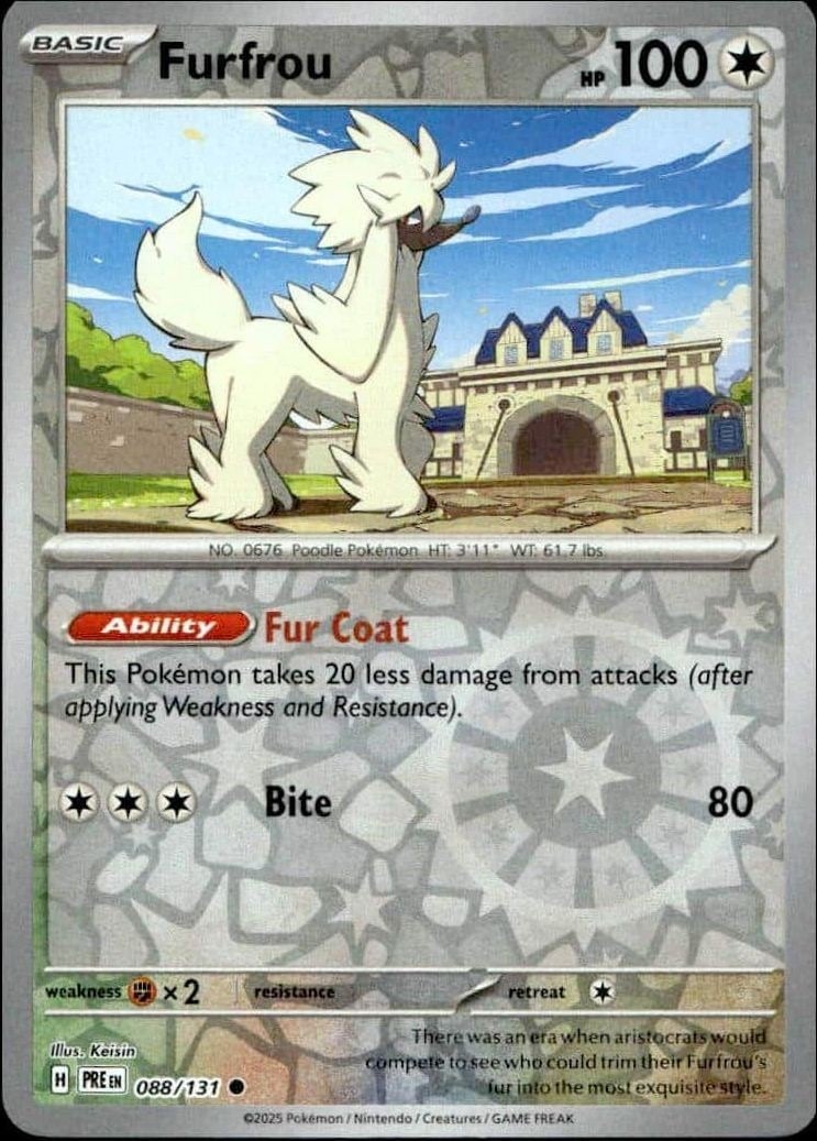 Furfrou 2025 Pokémon Prismatic Evolutions #088/131 Pokémon Card - Front 2025 Pokémon Prismatic Evolutions Furfrou #088/131 Pokémon card front