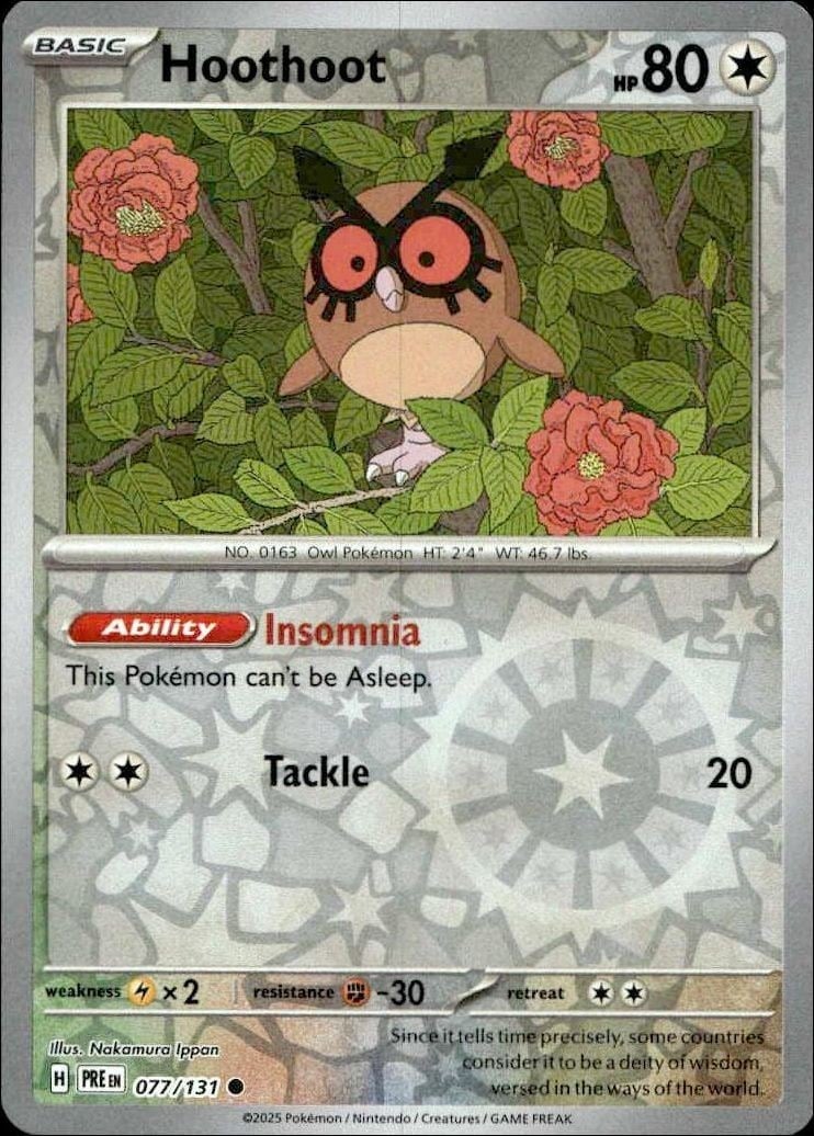 2025 Pokémon Prismatic Evolutions Hoothoot #077/131 trading card