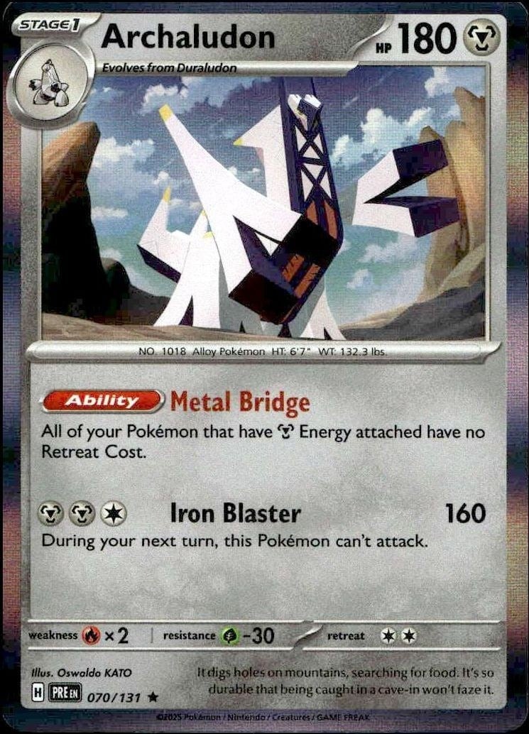Archaludon 2025 Pokémon Prismatic Evolutions #070/131 Pokémon Card - Front 2025 Pokémon Prismatic Evolutions Archaludon #070/131 Pokémon card front