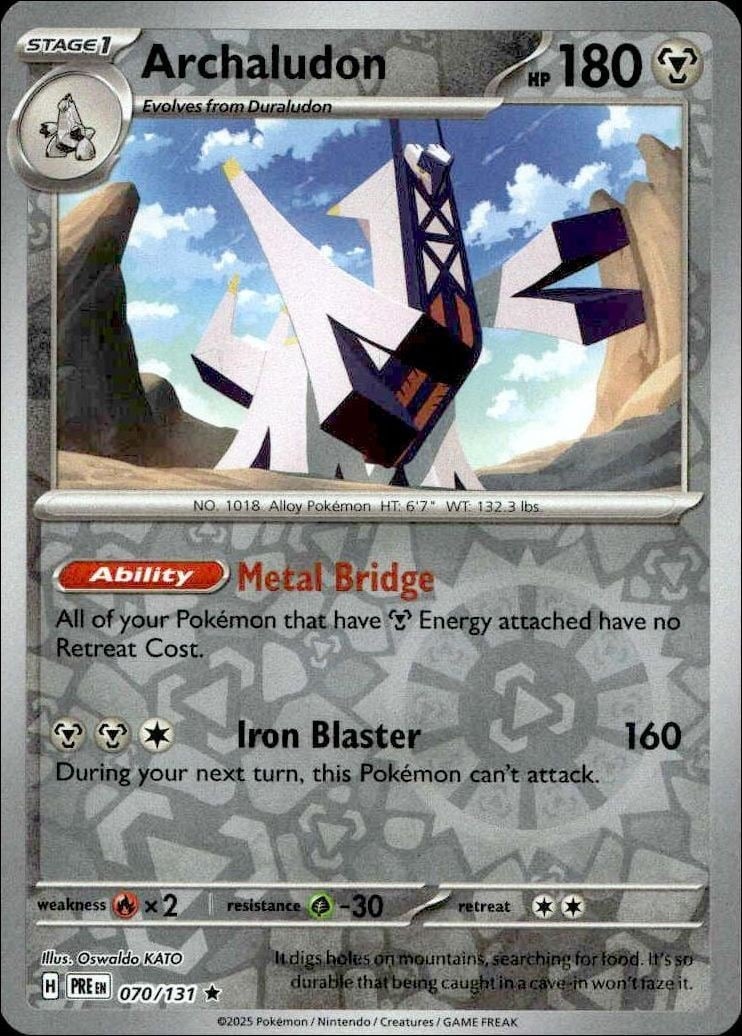 Archaludon 2025 Pokémon Prismatic Evolutions #070/131 Pokémon Card - Front 2025 Pokémon Prismatic Evolutions Archaludon #070/131 Pokémon card front