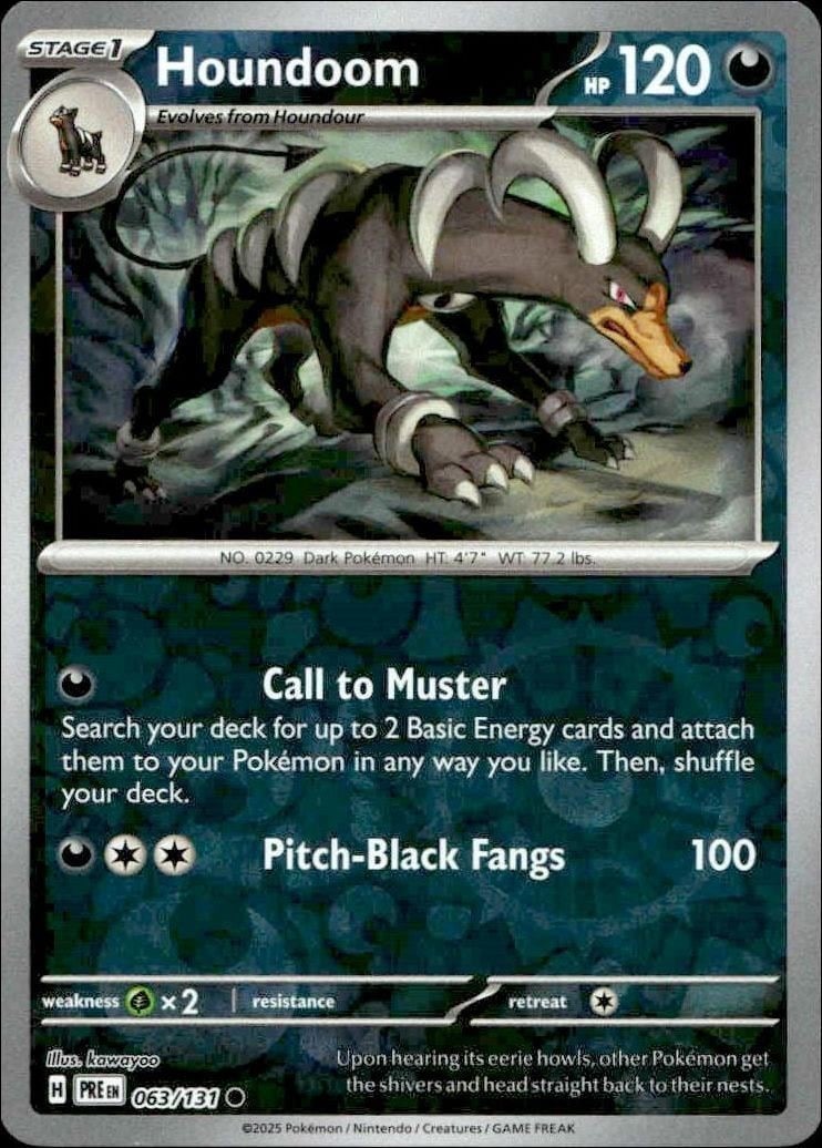 Houndoom 2025 Pokémon Prismatic Evolutions #063/131 Pokémon Card - Front 2025 Pokémon Prismatic Evolutions Houndoom #063/131 Pokémon card front