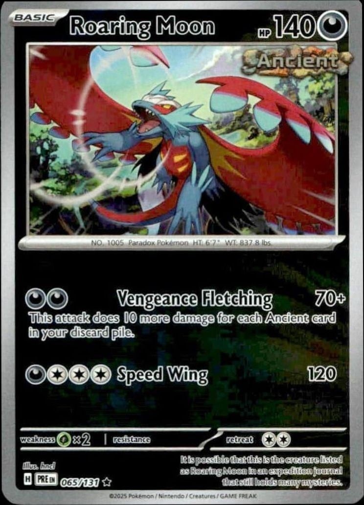 Roaring Moon 2025 Pokémon Prismatic Evolutions #065/131 Pokémon Card - Front 2025 Pokémon Prismatic Evolutions Roaring Moon #065/131 Pokémon card front