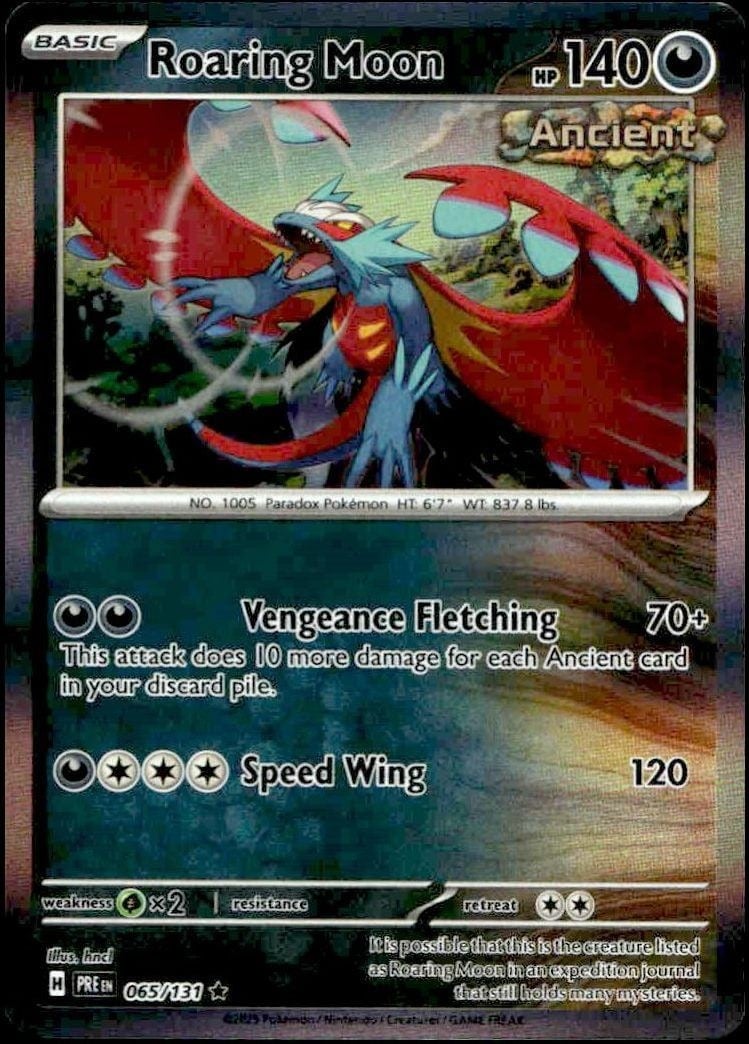 Roaring Moon 2025 Pokémon Prismatic Evolutions #065/131 Pokémon Card - Front 2025 Pokémon Prismatic Evolutions Roaring Moon #065/131 Pokémon card front