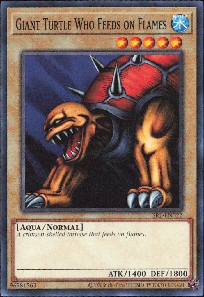Giant Turtle Who Feeds On Flames 2023 Yu-Gi-Oh! Spell Ruler #SRL-EN022 Yu-Gi-Oh! Card - Front 2023 Yu-Gi-Oh! Spell Ruler Giant Turtle Who Feeds On Flames #SRL-EN022 Yu-Gi-Oh! card front