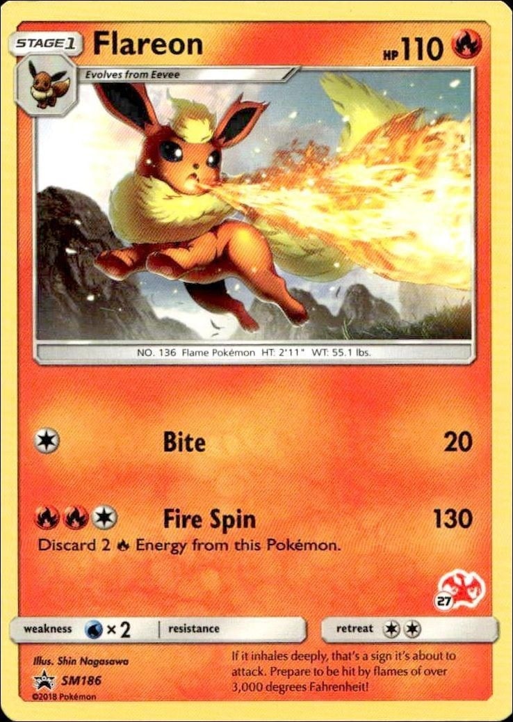 Flareon 2019 Pokémon Black Star Promos #SM186 Pokémon Card - Front 2019 Pokémon Black Star Promos Flareon #SM186 Pokémon card front