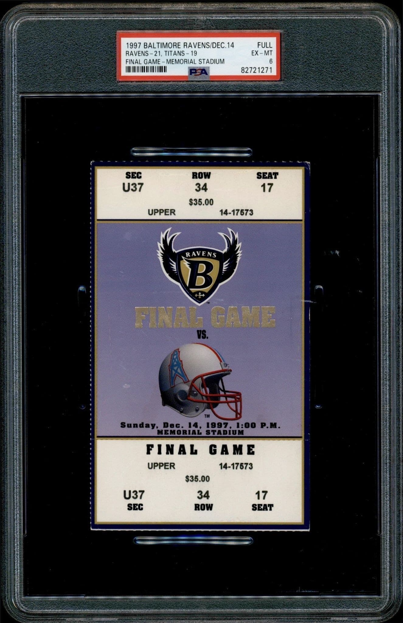1997 Ravens Final Game — Ravens Vs Titans - Front