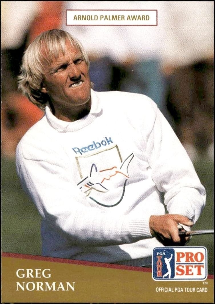 Greg Norman 1991 Pro Set Pga Tour #282 Golf Trading Card - Front 1991 Pro Set Pga Tour Greg Norman #282 golf trading card front