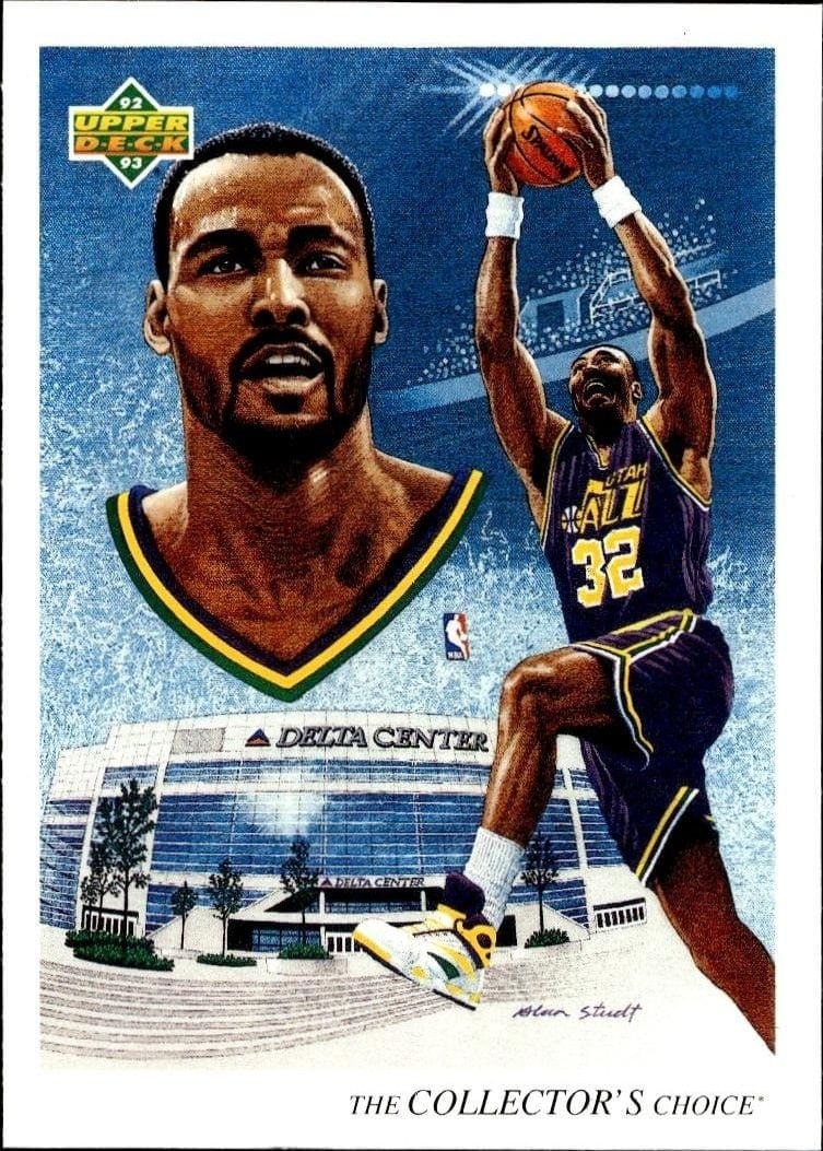 Karl Malone 1992-93 Upper Deck #44 Basketball Trading Card - Front 1992-93 Upper Deck Karl Malone #44 basketball trading card front