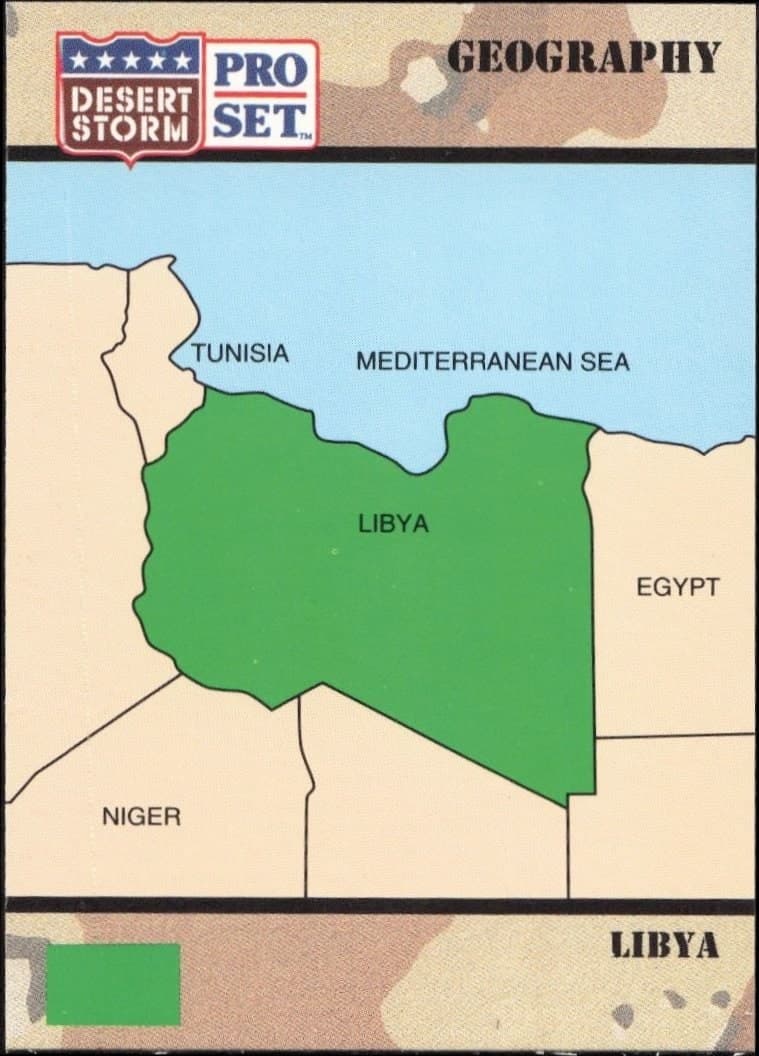 Libya 1991 Pro Set Desert Storm #34 Military Trading Card - Front 1991 Pro Set Desert Storm Libya #34 military trading card front