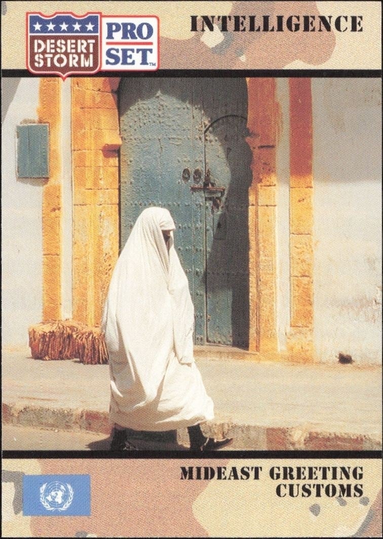 Mideast Greeting Customs 1991 Pro Set Desert Storm #140 Military Trading Card - Front 1991 Pro Set Desert Storm Mideast Greeting Customs #140 military trading card front