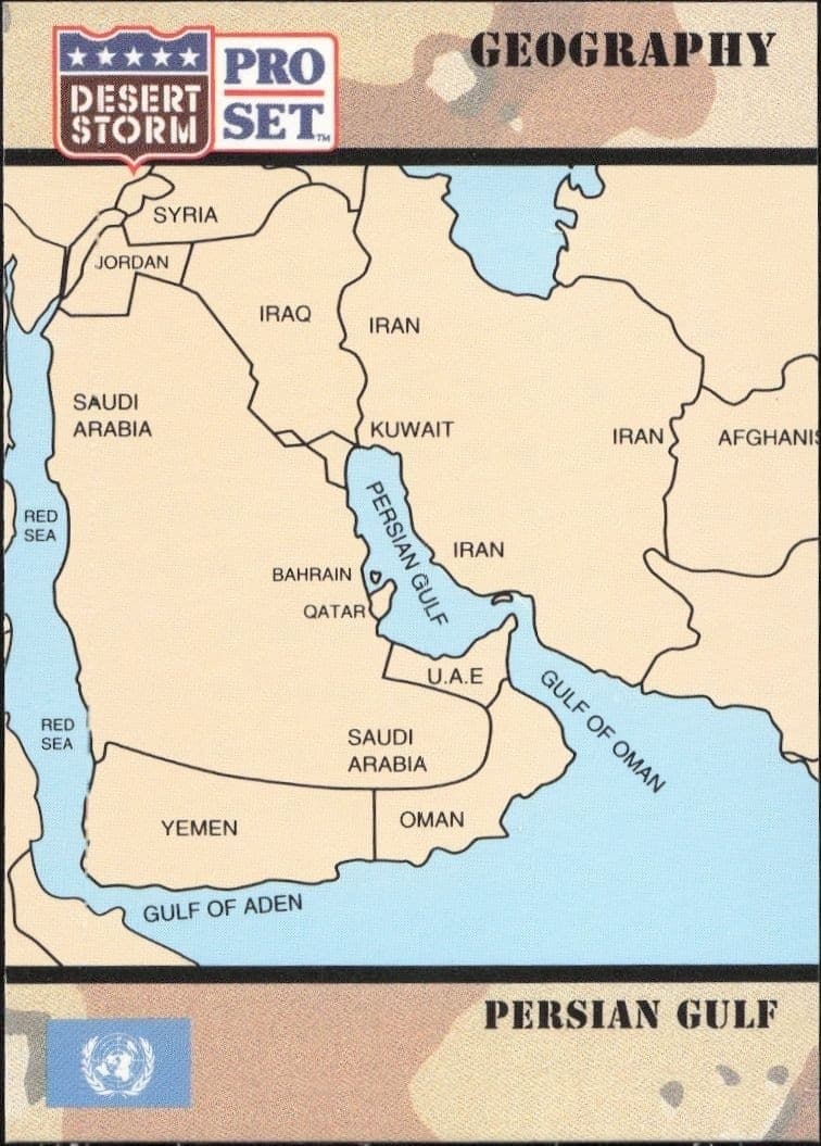 Persian Gulf 1991 Pro Set Desert Storm #44 Military Trading Card - Front 1991 Pro Set Desert Storm Persian Gulf #44 military trading card front