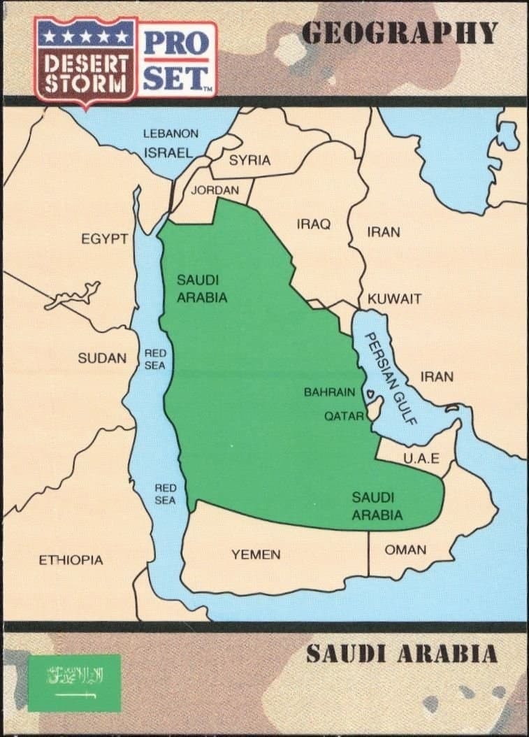 Saudi Arabia 1991 Pro Set Desert Storm #50 Military Trading Card - Front 1991 Pro Set Desert Storm Saudi Arabia #50 military trading card front