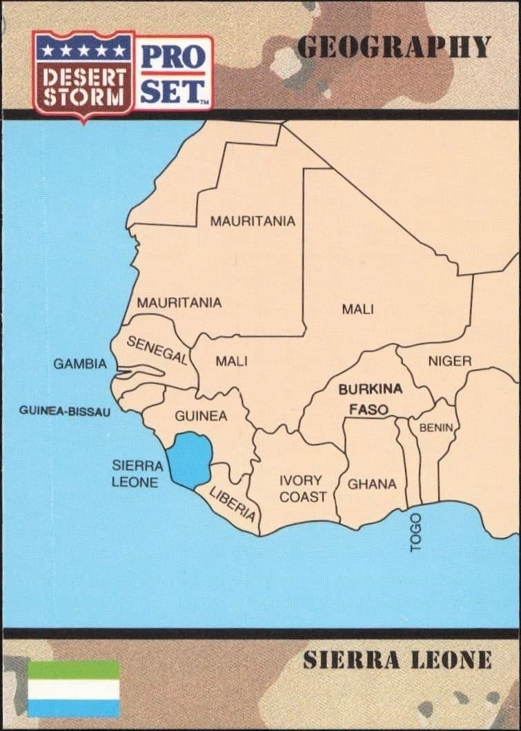 Sierra Leone 1991 Pro Set Desert Storm #52 Military Trading Card - Front 1991 Pro Set Desert Storm Sierra Leone #52 military trading card front