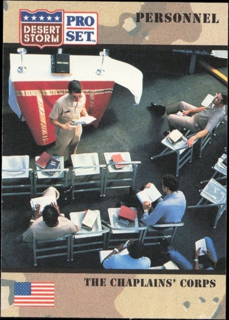 The Chaplaines Chrps 1991 Pro Set Desert Storm #116 Military Trading Card - Front 1991 Pro Set Desert Storm The Chaplaines Chrps #116 military trading card front