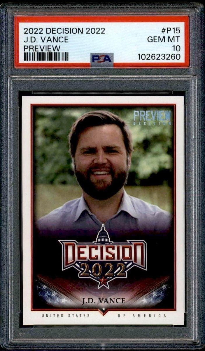 J.D. Vance 2022 Leaf Decision #P15 Political Trading Card - Front 2022 Leaf Decision J.D. Vance #P15 political trading card front