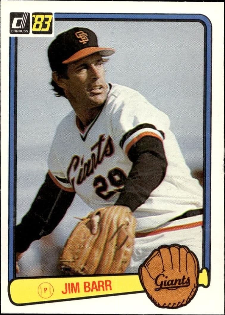 Jim Barr 1983 Donruss #398 Baseball Trading Card - Front 1983 Donruss Jim Barr #398 baseball trading card front