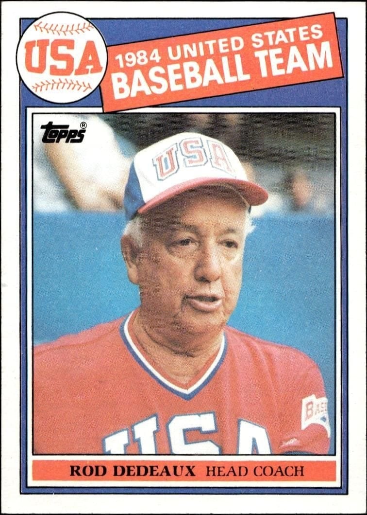 Rod Dedeaux 1985 Topps #389 Baseball Trading Card - Front 1985 Topps Rod Dedeaux #389 baseball trading card front